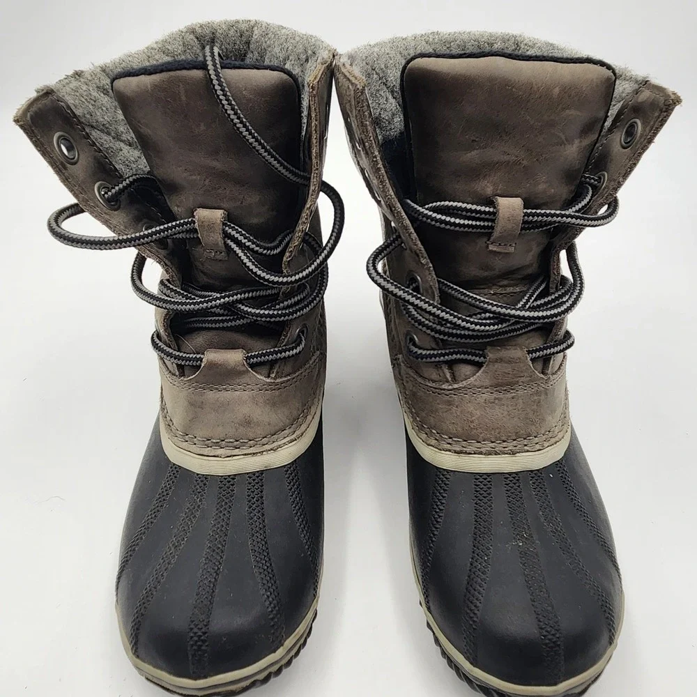 Sorel Slimpack II Lace Waterproof Leather Winter Duck Boots Quarry Black Size 8